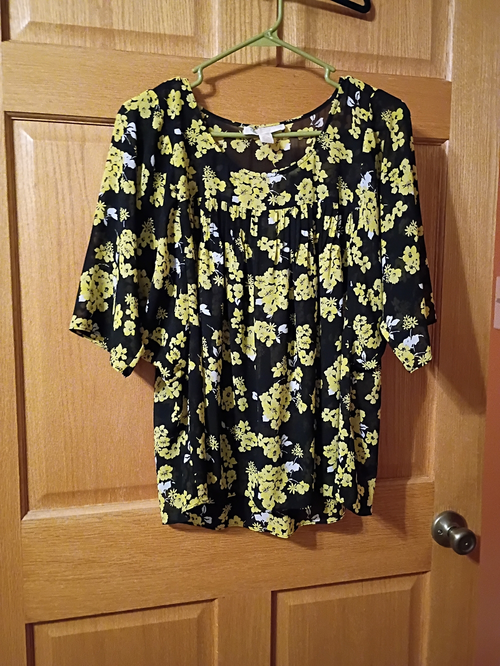 Michael Kors Black Blouse with Yellow Floral Print